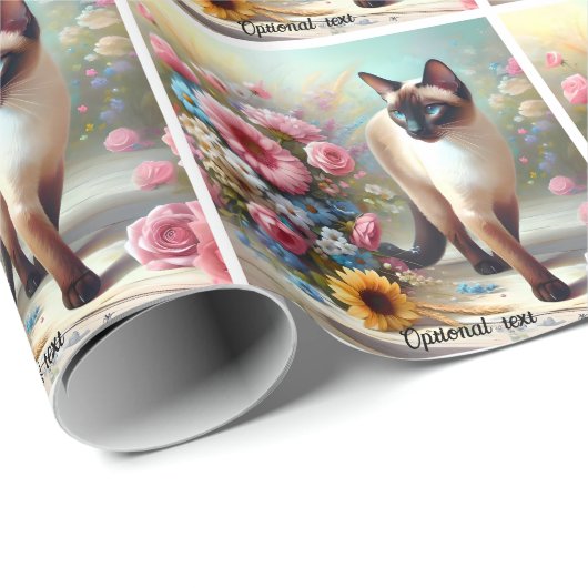 Mooie Siamese Kat en Bloemen Cadeaupapier (Rol Hoek)