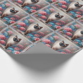 Mooie Siamese Kat en Bloemen Cadeaupapier (Hoek)