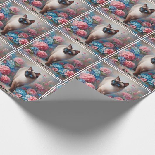 Mooie Siamese Kat en Bloemen Cadeaupapier (Hoek)