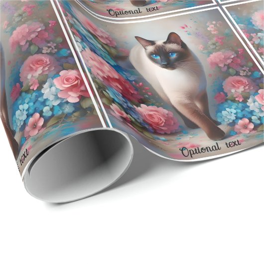 Mooie Siamese Kat en Bloemen Cadeaupapier (Rol Hoek)