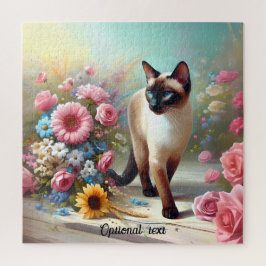 Mooie Siamese Kat en Bloemen Legpuzzel