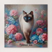 Mooie Siamese Kat en Bloemen Legpuzzel (Verticaal)