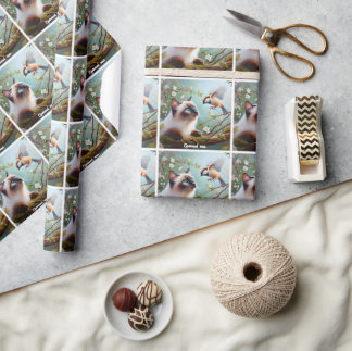 Mooie Siamese Kat en Sparrow Cadeaupapier