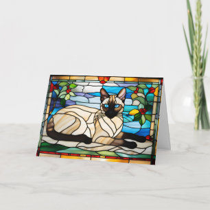 Mooie Siamese Kat Glas-in-lood Wenskaart Kaart