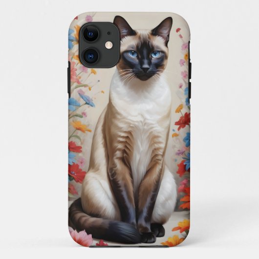 Mooie siamese kat in bloemen Case-Mate iPhone case (Achterkant)