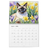 Mooie Siamese Katten Pet Lover Waterverf Dier Kalender (Mar 2026)