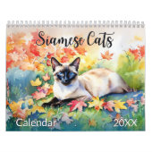 Mooie Siamese Katten Pet Lover Waterverf Dier Kalender (Hoes)