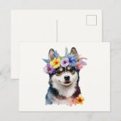 Mooie Siberische Husky-hond met bloemen Briefkaart (Voorkant / Achterkant)