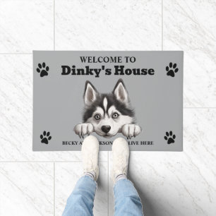 Mooie Siberische Husky Honden Foto Deurmat