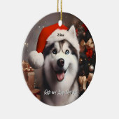 Mooie Siberische Husky met Santa Hat Keramisch Ornament (Rechts)