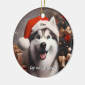 Mooie Siberische Husky met Santa Hat Keramisch Ornament (Links)