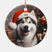 Mooie Siberische Husky met Santa Hat Keramisch Ornament (Achterkant)