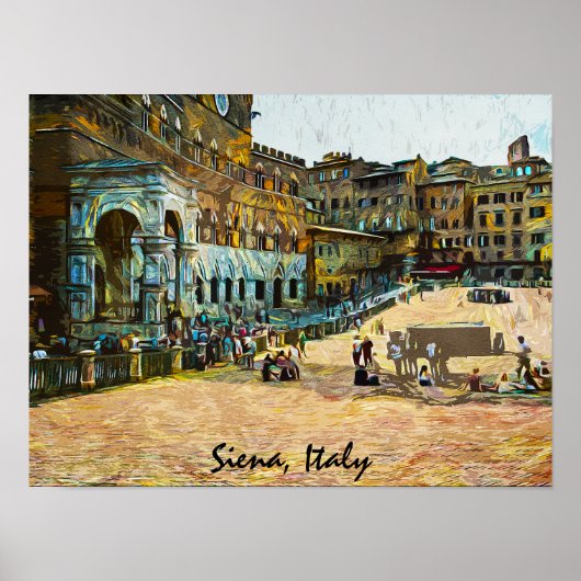 Mooie Siena Italië City olieverfschilderij Poster (Voorkant)