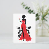 Mooie silhouet van jonge vrouw met wijnglas briefkaart (Staand voorkant)