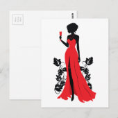 Mooie silhouet van jonge vrouw met wijnglas briefkaart (Voorkant / Achterkant)