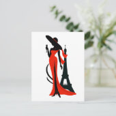 Mooie silhouet van jonge vrouw met wijnglas briefkaart (Staand voorkant)