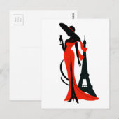 Mooie silhouet van jonge vrouw met wijnglas briefkaart (Voorkant / Achterkant)