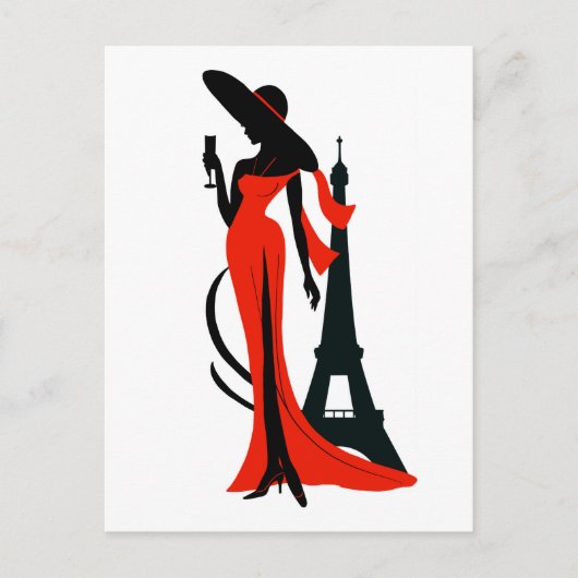 Mooie silhouet van jonge vrouw met wijnglas briefkaart (Voorkant)