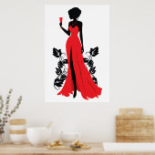 Mooie silhouet van jonge vrouw met wijnglas poster (Keuken)