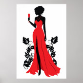 Mooie silhouet van jonge vrouw met wijnglas poster (Voorkant)