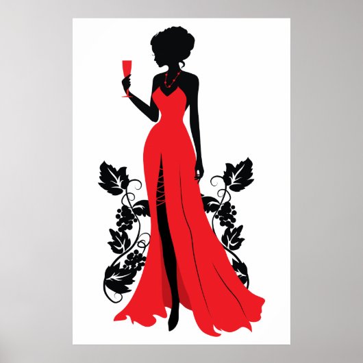 Mooie silhouet van jonge vrouw met wijnglas poster (Voorkant)