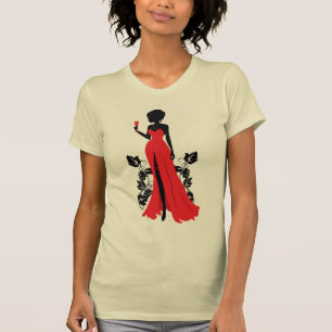 Mooie silhouet van jonge vrouw met wijnglas t-shirt