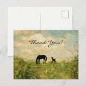 Mooie Silhouette merrie en veulen paard Dank u Briefkaart (Voorkant / Achterkant)
