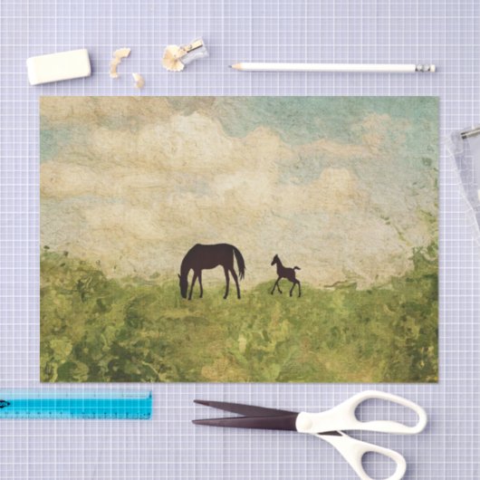 Mooie Silhouette merrie en veulen paard Tissuepapier (Craft)