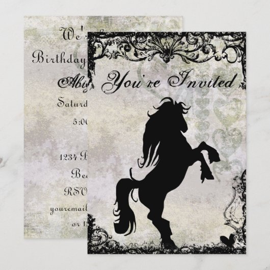 Mooie Silhouette Paard Verjaardag Uitnodiging (Voorkant / Achterkant)