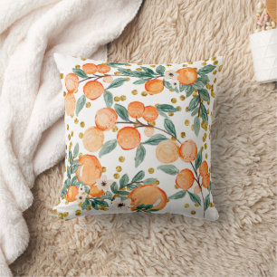 Mooie Sinaasappels Fruit Land Goud Glitter Wit Kussen