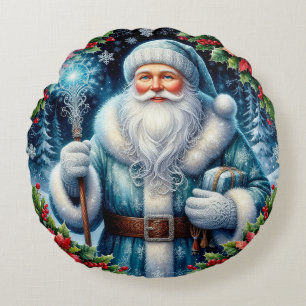 Mooie Sinterklaas in het Blauw met Winterdecoratie Rond Kussen