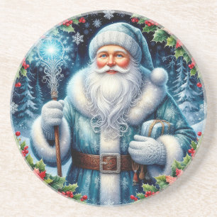 Mooie Sinterklaas in het Blauw met Winterdecoratie Zandsteen Onderzetter