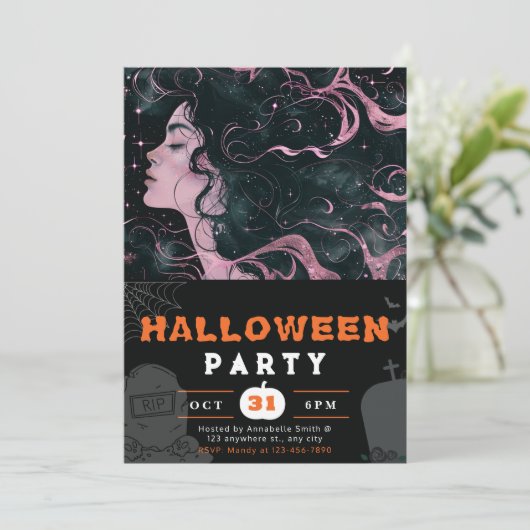 Mooie Sky Goddess roze zwart Halloween Kaart (Staand voorkant)