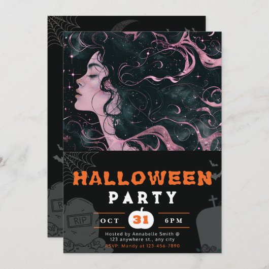 Mooie Sky Goddess roze zwart Halloween Kaart (Voorkant / Achterkant)