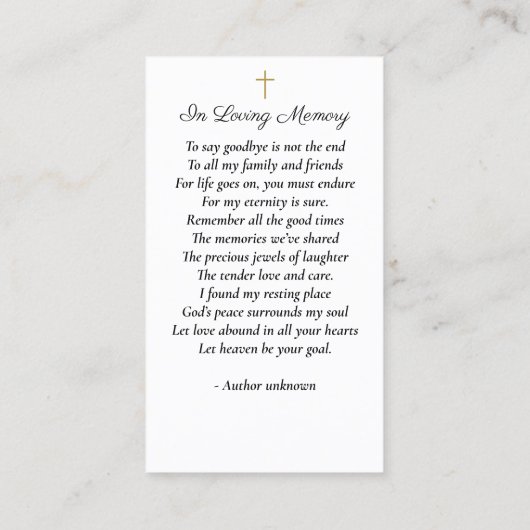 Mooie Sky Sunset begrafenis gebed Kaart Visitekaartje (Achterkant)