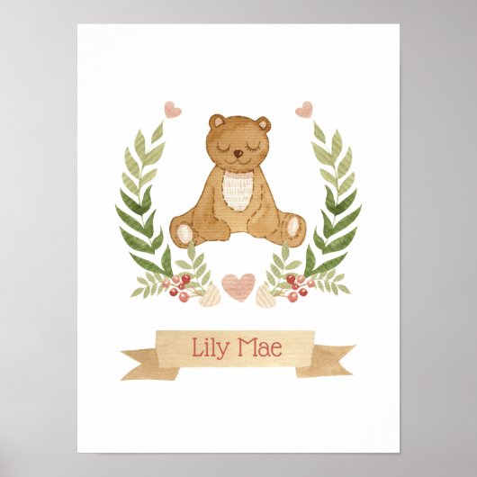 Mooie Slaapbeer Kinderkamer Muur Kunst Decor Poster (Voorkant)