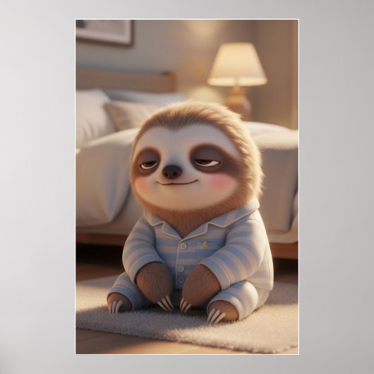 Mooie Slaapdier Luiaard Pyjama Kunstposter Poster (Voorkant)