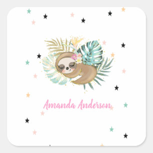 Mooie Slaapstand Luiaard, Sterren, Prinses Vierkante Sticker