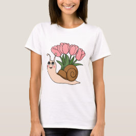 Mooie Slak met Tulpen Bloemrijke Lente Tuinontwerp T-shirt