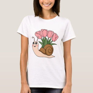 Mooie Slak met Tulpen Bloemrijke Lente Tuinontwerp T-shirt