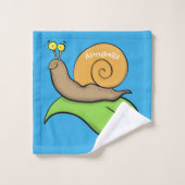 Mooie slak op een bladtekening van de cartoon bad handdoek (Wasdoekje)