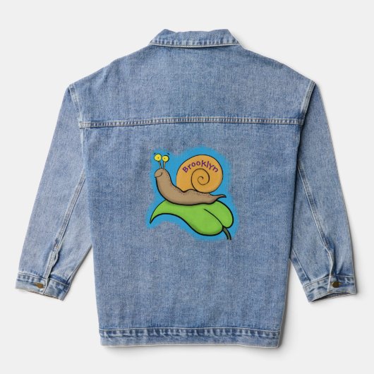 Mooie slak op een bladtekening van de cartoon denim jacket (Achterkant)