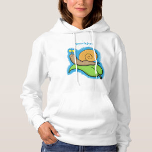 Mooie slak op een bladtekening van de cartoon hoodie