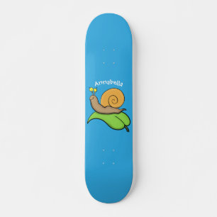 Mooie slak op een bladtekening van de cartoon persoonlijk skateboard