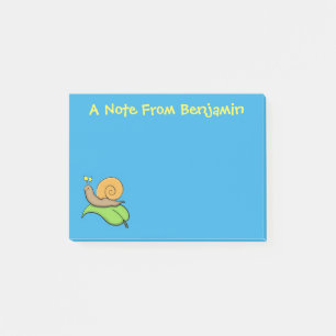Mooie slak op een bladtekening van de cartoon post-it® notes