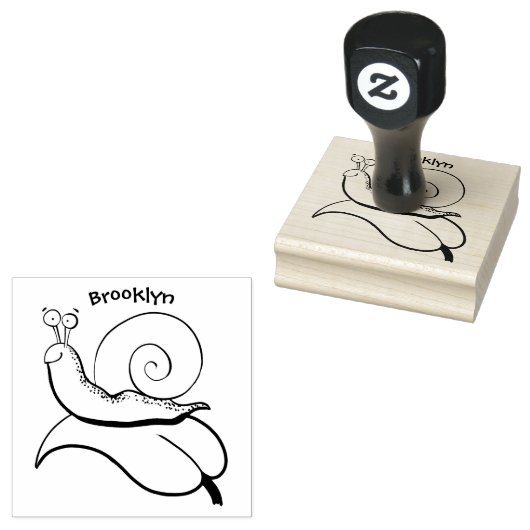 Mooie slak op een bladtekening van de cartoon rubberstempel (Gestempeld)