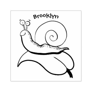Mooie slak op een bladtekening van de cartoon rubberstempel