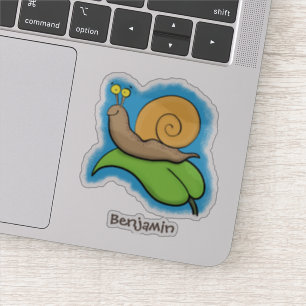 Mooie slak op een bladtekening van de cartoon sticker