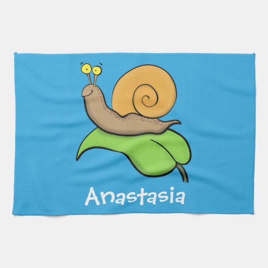 Mooie slak op een bladtekening van de cartoon theedoek (Horizontaal)