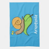 Mooie slak op een bladtekening van de cartoon theedoek (Verticaal)